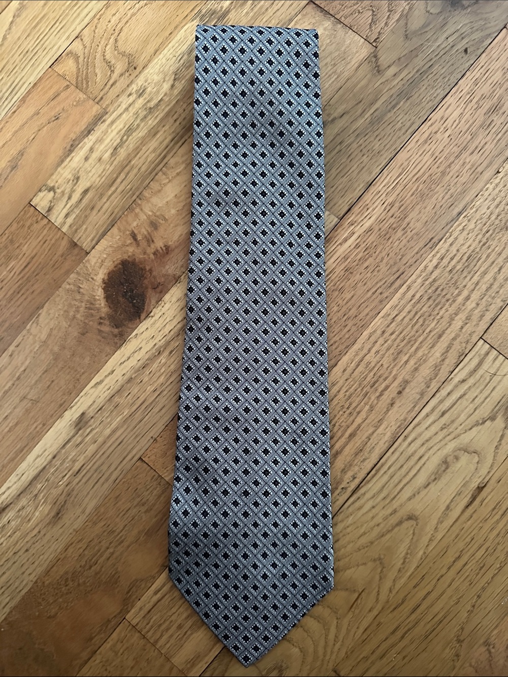 Garington Collection Suit Tie 100% Silk Grey Silver Geometric Formal Business